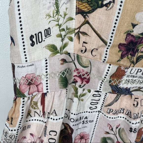 Agua by Agua Bendita Herbarium Estampillas Bird Flower Patch Linen Dress - Picture 9 of 11